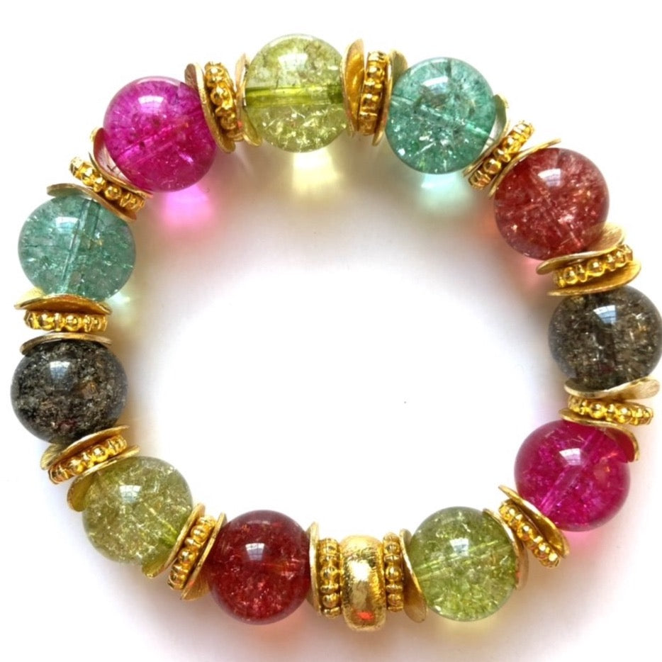 Colorful Tourmaline Pendant Gemstone Necklace and Beaded Bracelet Set