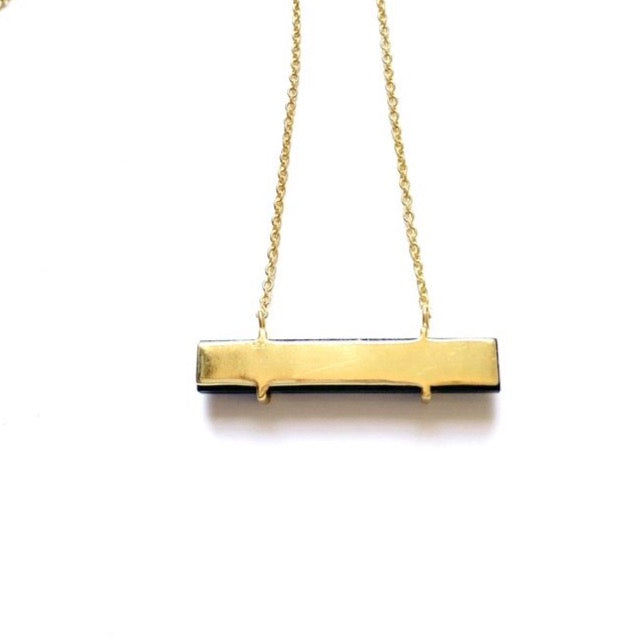 Elegant Black Onyx Bar Pendant Gold Necklace 18”