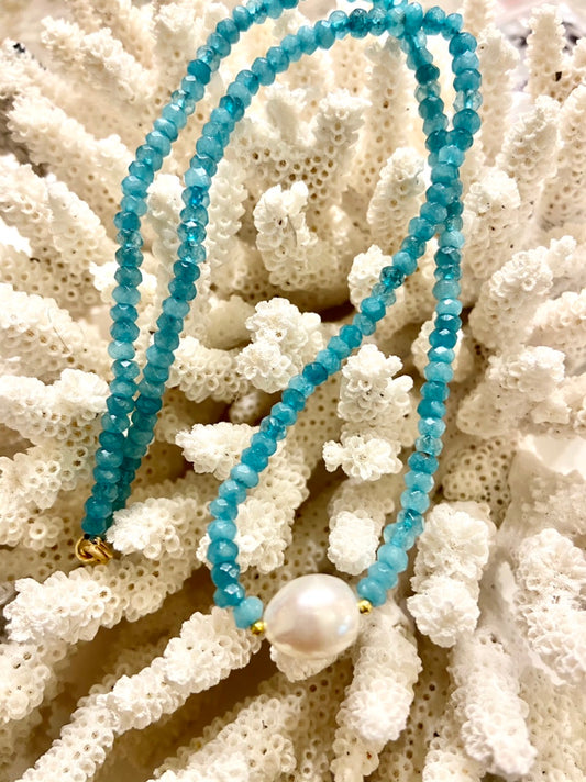 Dainty Sky Blue Aquamarine Spinel Gemstone with Pearl Drop