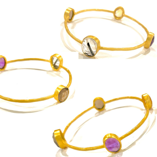 Timeless Gold Vermeil Multi-Gemstone Bangle Bracelet 7.5