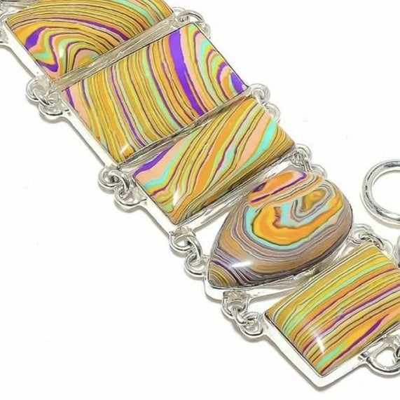 Rainbow Calsilica Gemstone Sterling Silver Bracelet