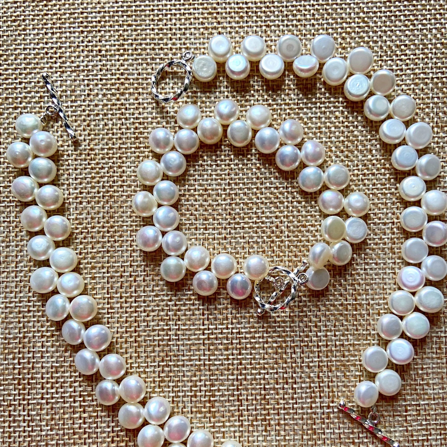Dainty White Button-Pearl Bracelet with Sterling Silver Toggle Clasp