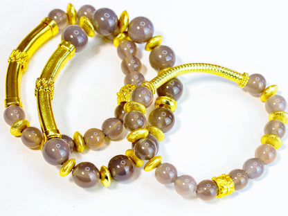 Gray Onyx Agate 18k Gold Vermeil Bracelet