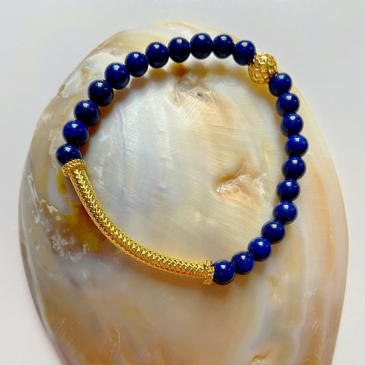 Lapis Lazuli Gemstone Bracelet with Gold Vermeil Bali Tube Bead