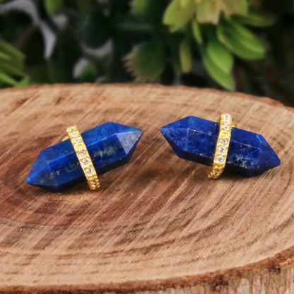 Blue Lapis Lazuli Pencil-Cut Gemstone Stud Earrings