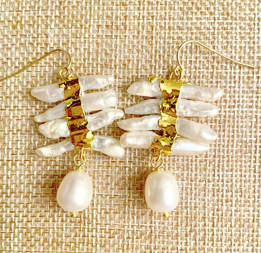 Keshi Biwa Pearls and 18k Gold Statement Earrings 2