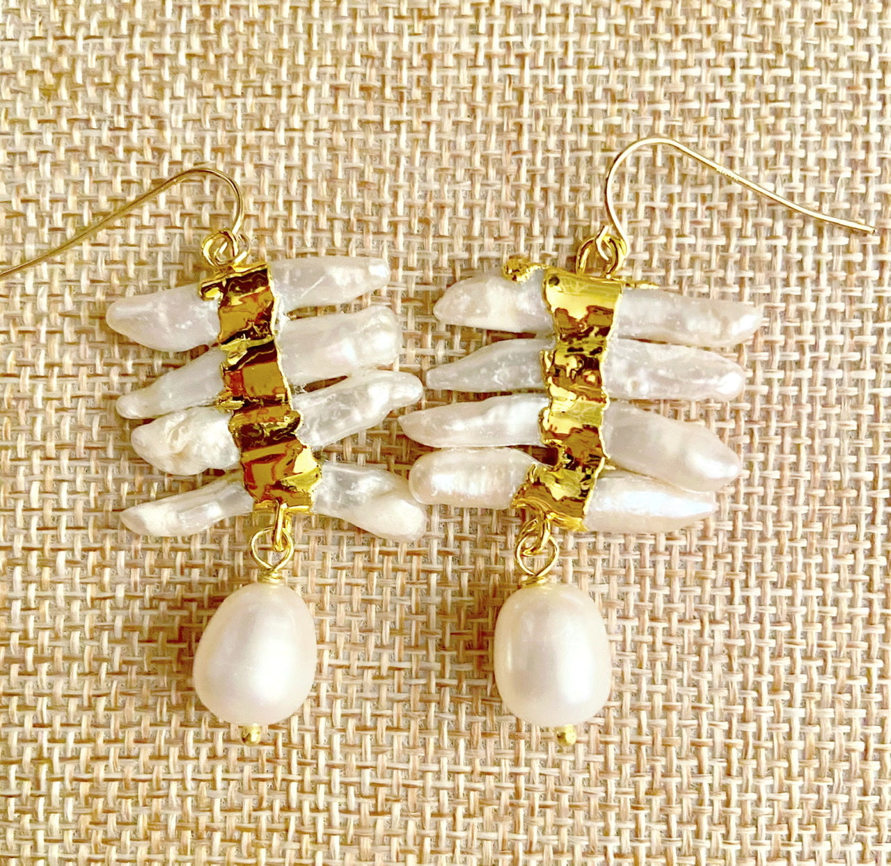 Keshi Biwa Pearls and 18k Gold Statement Earrings 2"