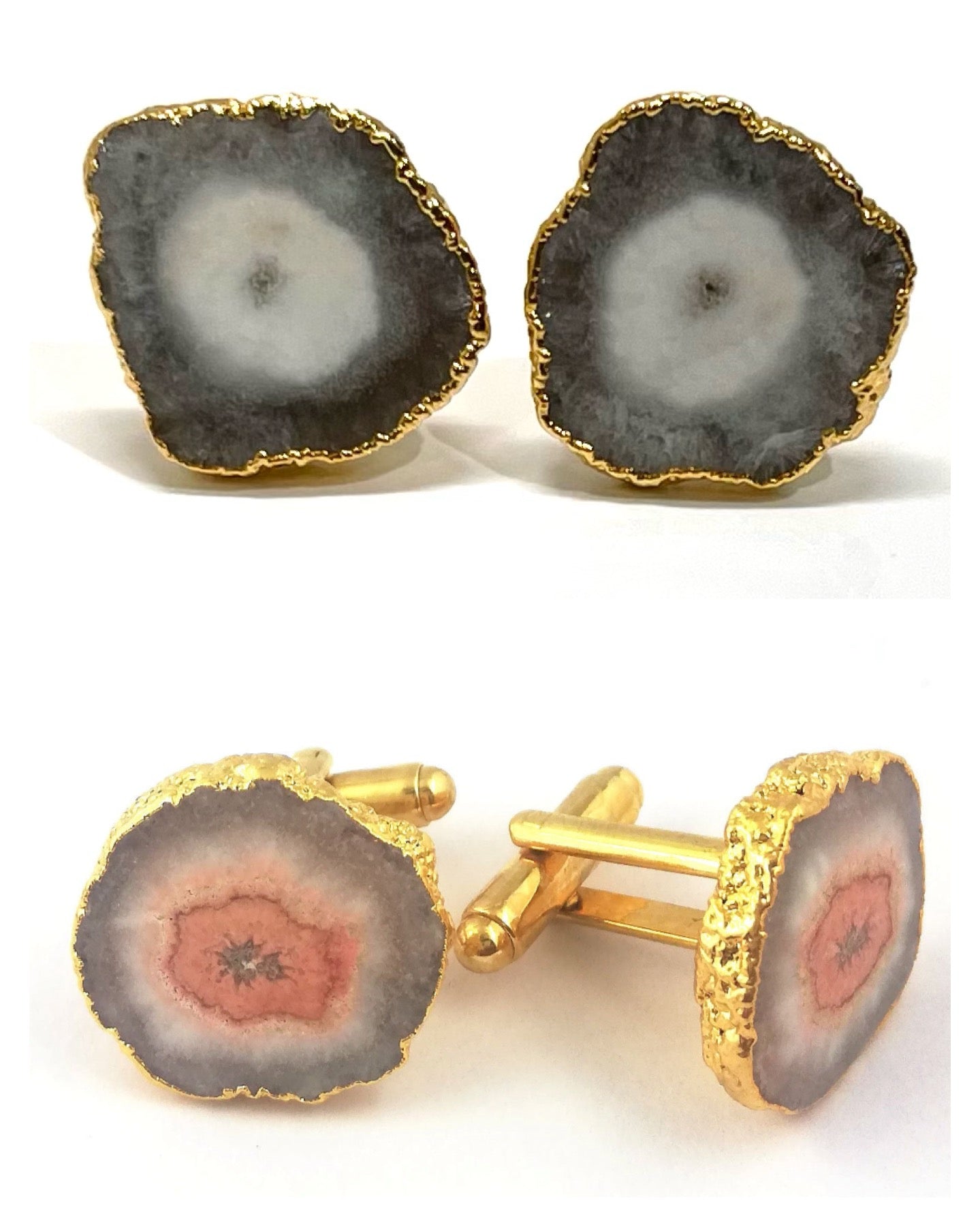 Stylish Earth-Tones Geode 24k Gold Electroplated Cufflinks
