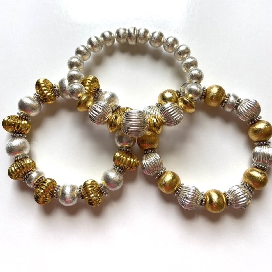 Brushed Gold-Filled and Silver Mixed Metal Beaded Bracelet