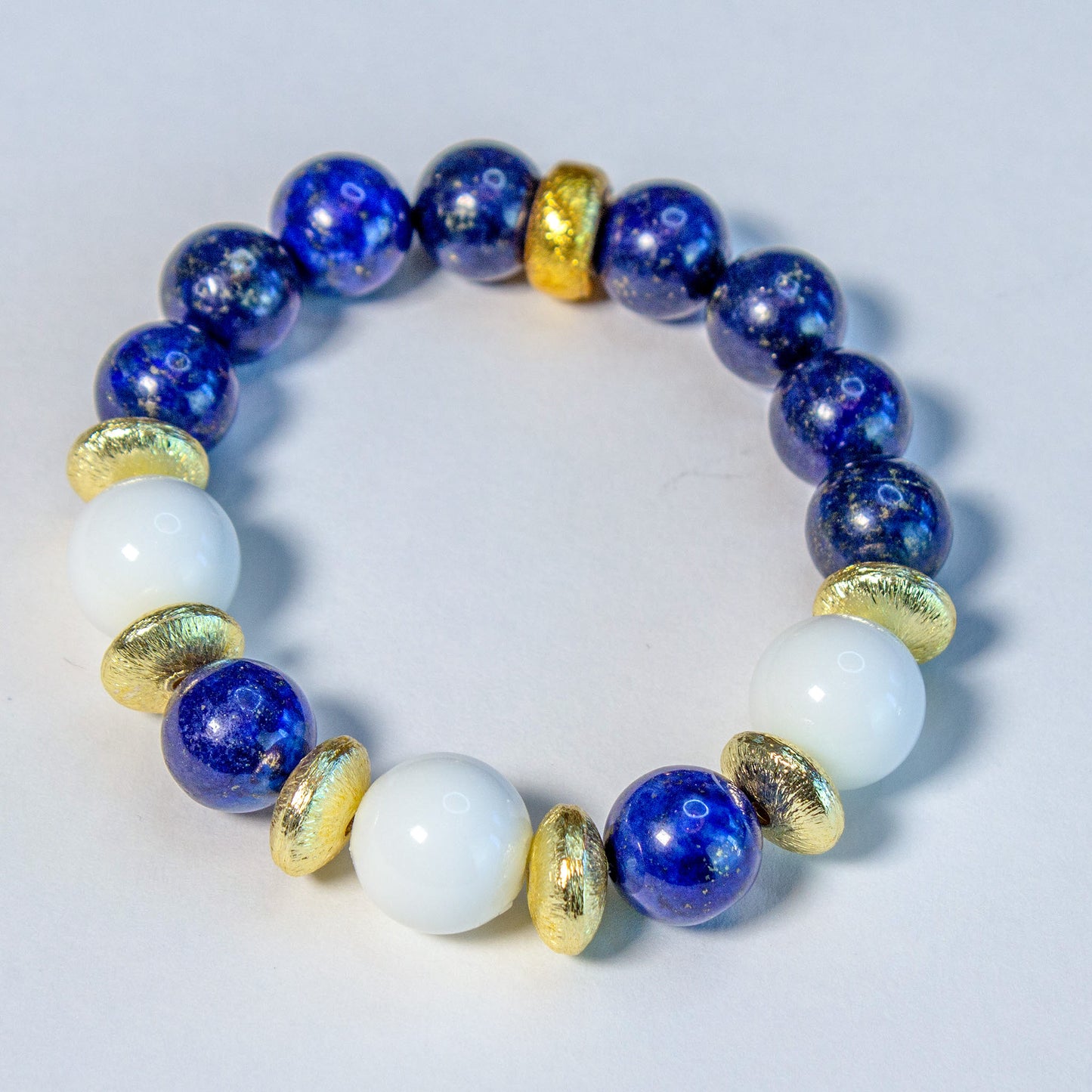 Lapis Lazuli and Alabaster Gemstone Beaded Bracelet