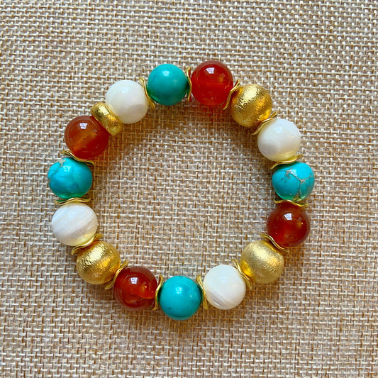 Carnelian, Turquoise & Mother of Pearl Gemstone Bracelet