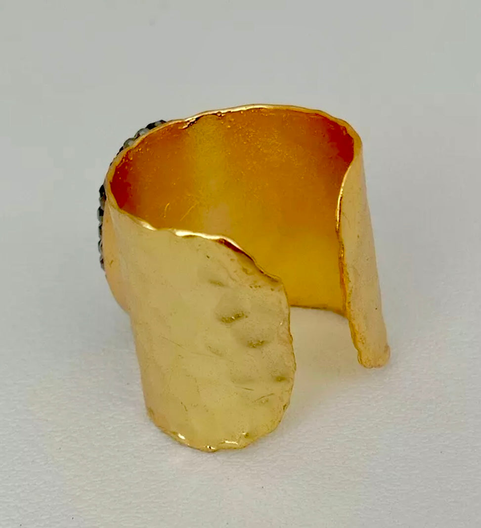 Cigar-Band Style Adjustable Gold & Labradorite Statement Ring