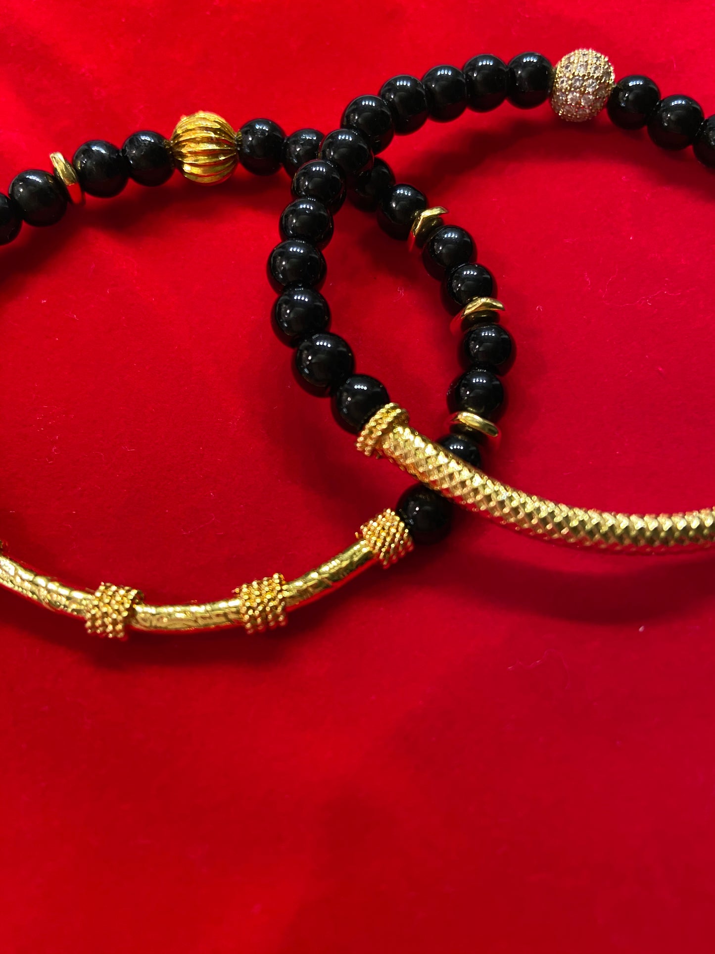 Dainty Black Onyx & Gold Vermeil Bali Tube Beaded Bracelet