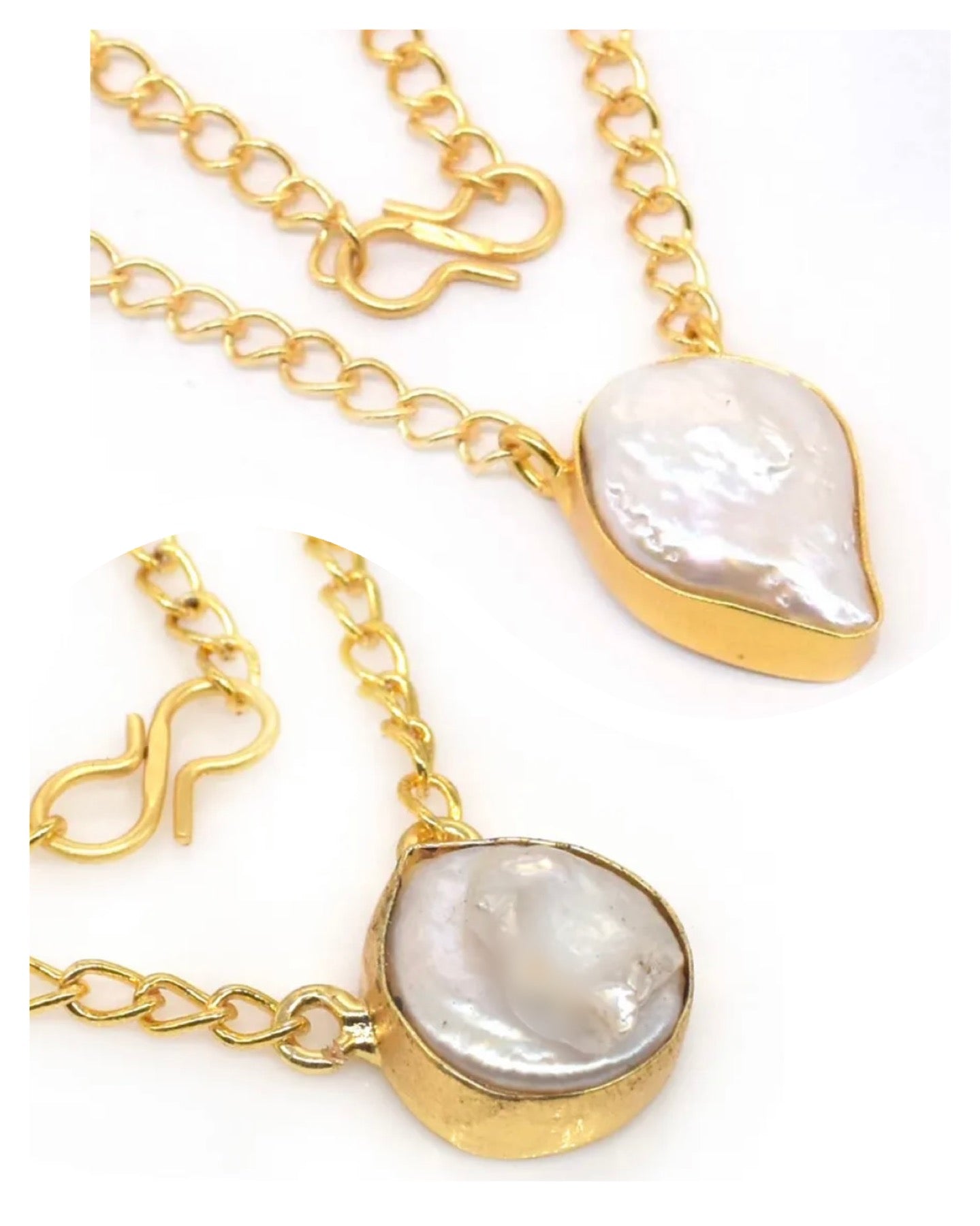 Baroque Pearl Gemstone Gold Chain Necklace 18"