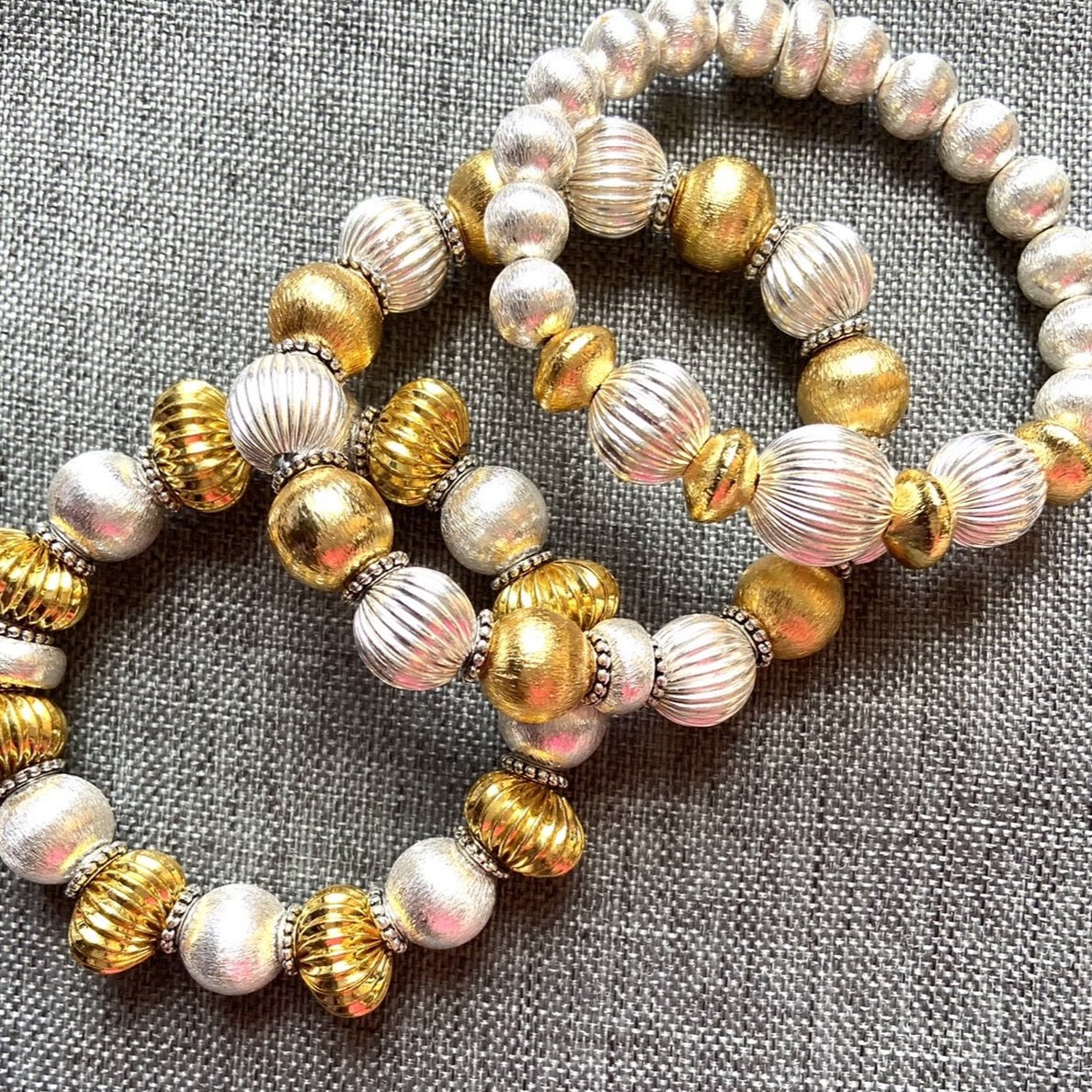Brushed Gold-Filled and Silver Mixed Metal Beaded Bracelet