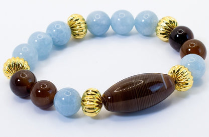 Botswana Agate and Aquamarine Gemstone Beaded Bracelet