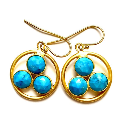 Turquoise and 18K Gold Vermeil Dangle Earrings 1.5"