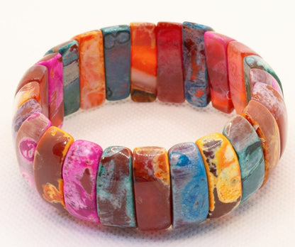 Iridescent Multi-Colored Fire Agate Bangle Bracelet