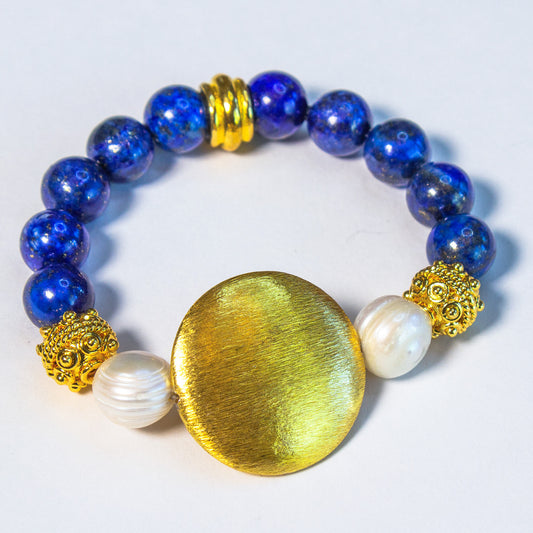Lapis Lazuli and Pearl 18k Brushed Gold Vermeil Bracelet