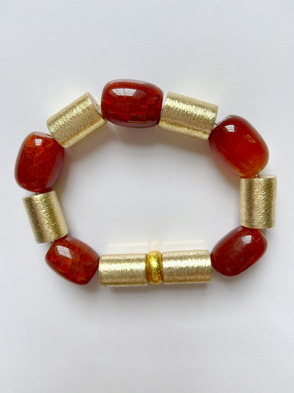 Orange Carnelian & 18k Gold Brushed Vermeil Gemstone Beaded Bracelet
