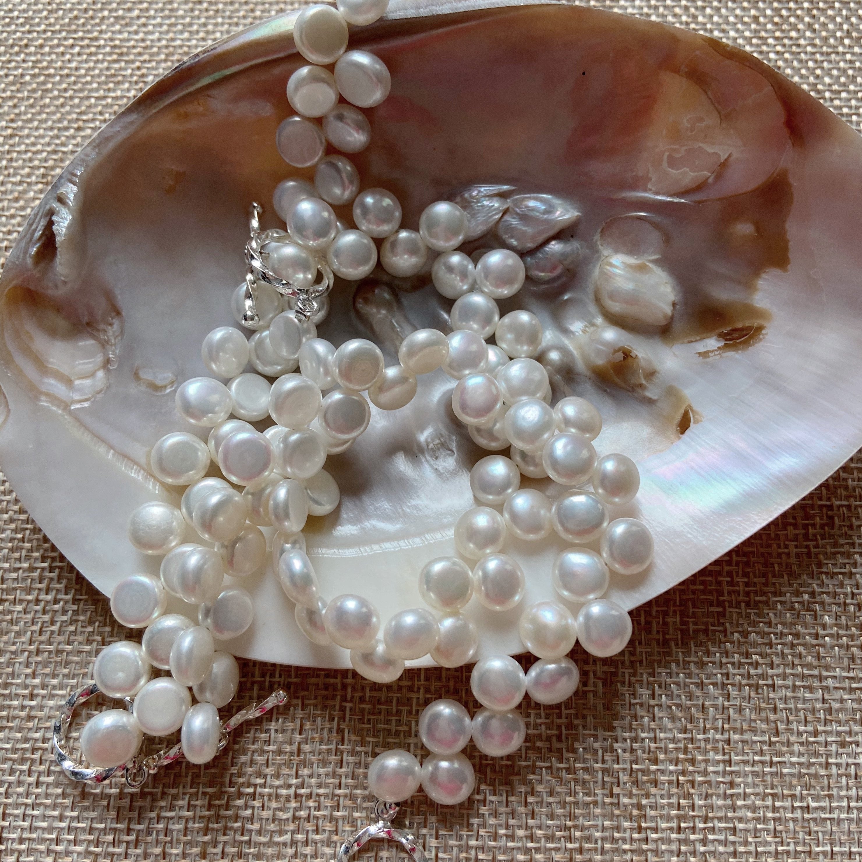 Dainty White Button-Pearl Bracelet with Sterling Silver Toggle