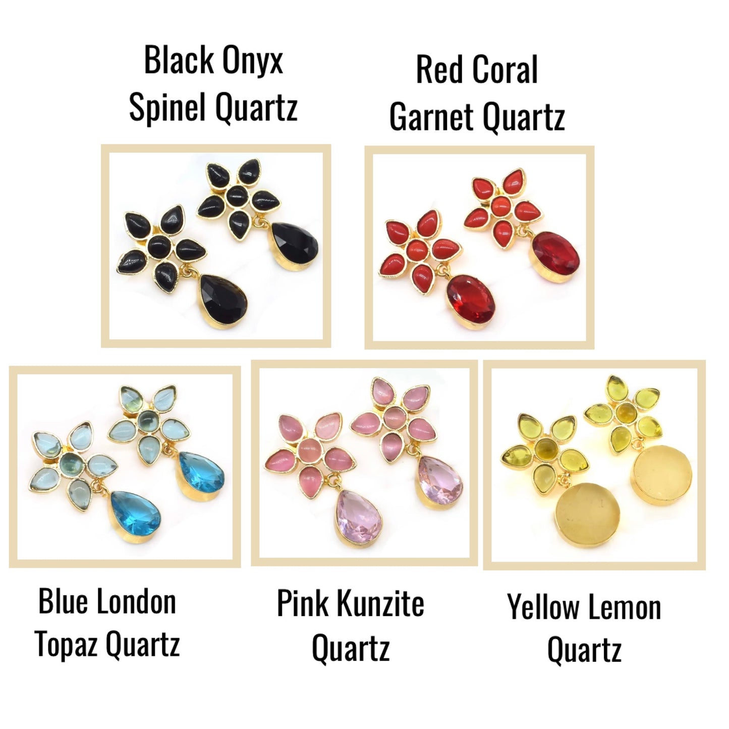 Multi-Colored Gemstones Flower Stud/Dangle Earrings 1.5”
