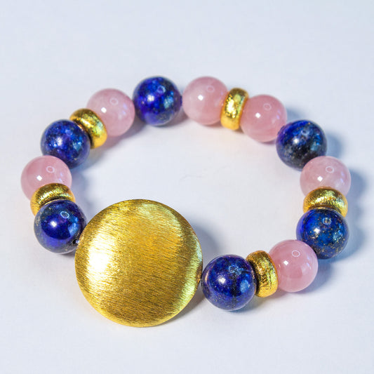 Lapis Lazuli and Pink Quartz Gemstone Gold Vermeil Bracelet