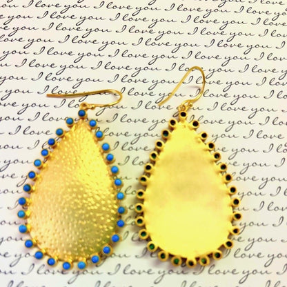 Tear-Shaped 22k Gold Vermeil Turquoise Gemstone Statement Dangle Earrings