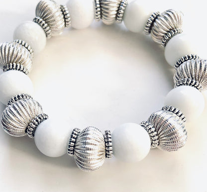 Sterling Silver & Alabaster Gemstone Beaded Bracelet