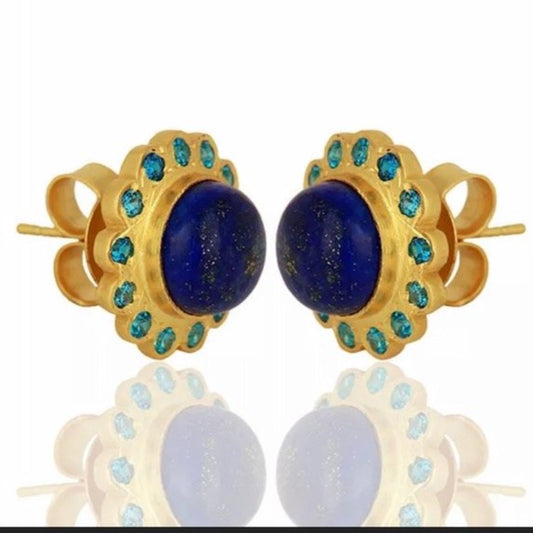 Lapis Lazuli and Blue Topaz Gold Stud Earrings