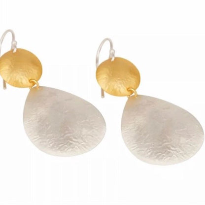 Lightweight Hammered Two-Tone Silver and Gold Dangle Earrings 2”