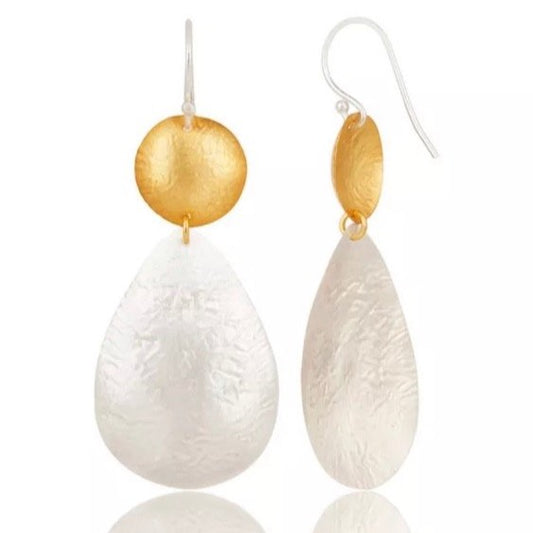 Lightweight Hammered Two-Tone Silver and Gold Dangle Earrings 2”