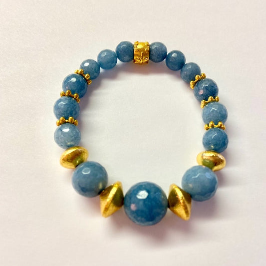 Blue Apatite Gemstone and 22k Brushed Gold Vermeil Beaded Bracelet