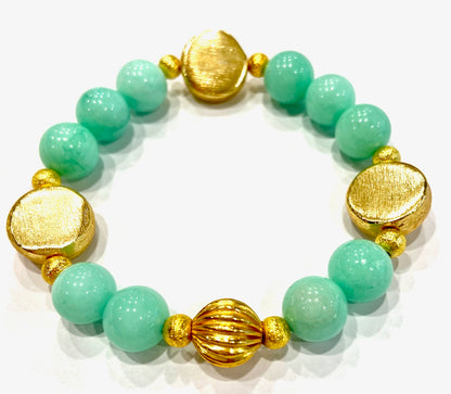 Modern Green Amazonite Gemstone and Brushed Gold Vermeil Bracelet