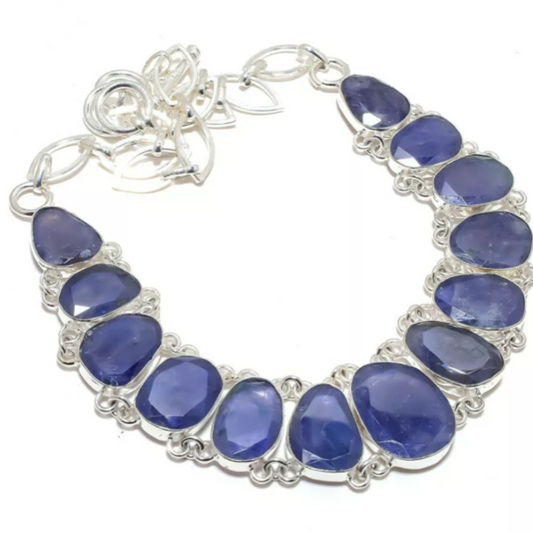 Navy Blue Tanzanite Gemstones Silver Statement Necklace