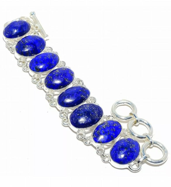 Lapis Lazuli Gemstone Sterling Silver Statement Bracelet