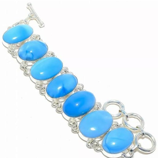 Owyhee Blue Opal Gemstone Sterling Silver Bracelet
