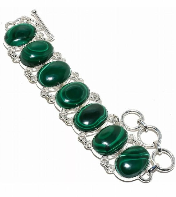 Green Malachite Gemstone Sterling Silver Bracelet
