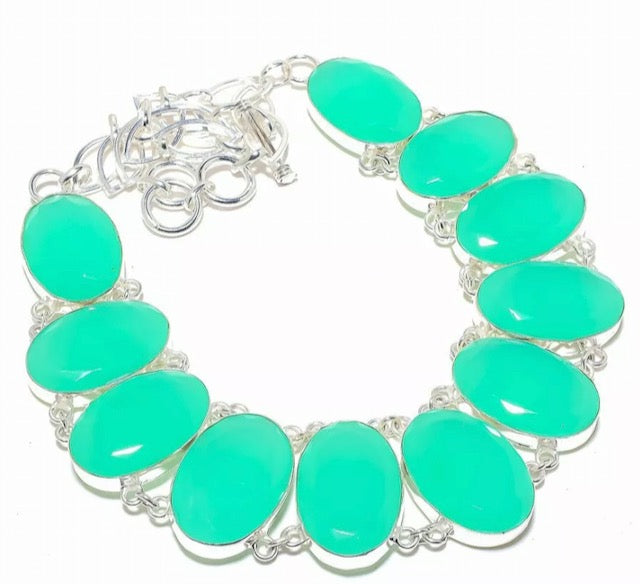 Colorful Green Chalcedony Gemstones Statement Necklace