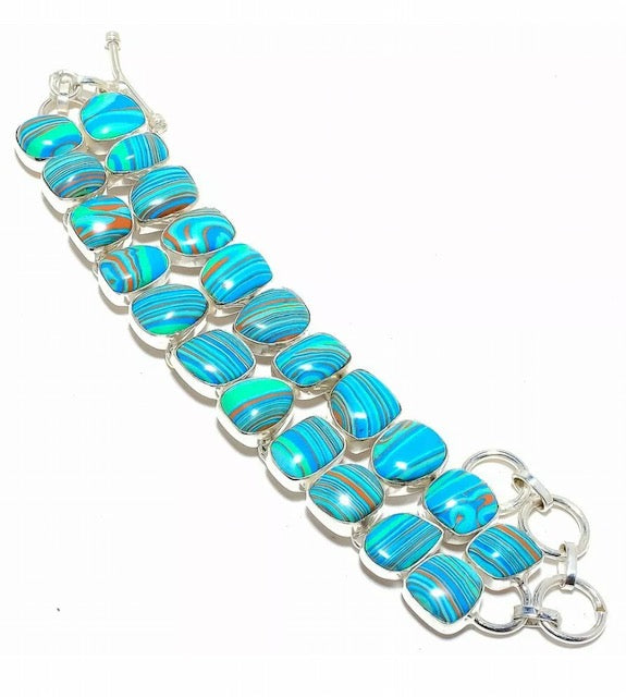 Turquoise and Sky Blue Rainbow Casilica Gemstone Sterling Silver Bracelet