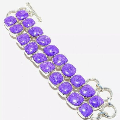 Rare Violet Purple Charoite Gemstone Sterling Silver Bracelet