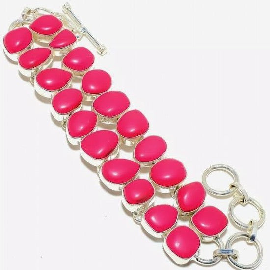 Pink Coral Gemstone Sterling Silver Bracelet