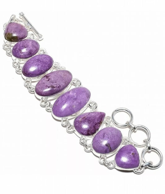 Violet Purpurite Gemstone Sterling Silver Bracelet