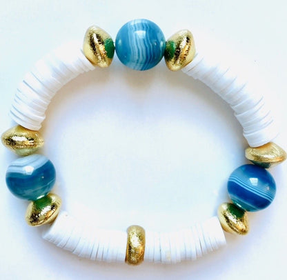 Sporty Banded Beads, 18k Gold Vermeil and White Polymer Heishi Beaded Bracelet