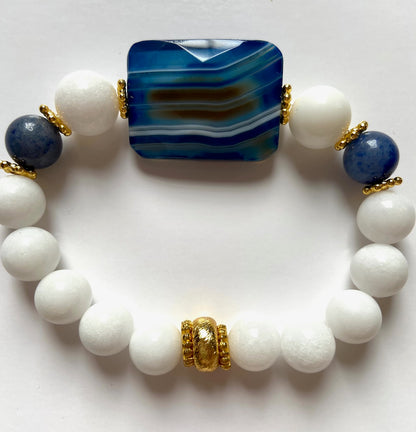 Blue-Striped Onyx, Alabaster and Sodalite Beaded Bracelet