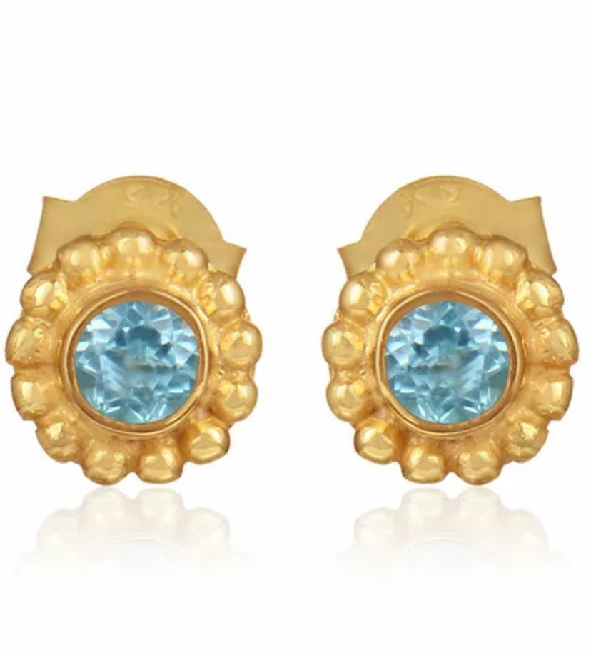 Blue Topaz Gemstones Gold Stud Earrings