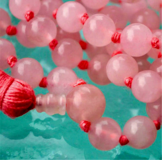 Pink Quartz Double Knotted Gemstone Silk Tassel 54 Necklace