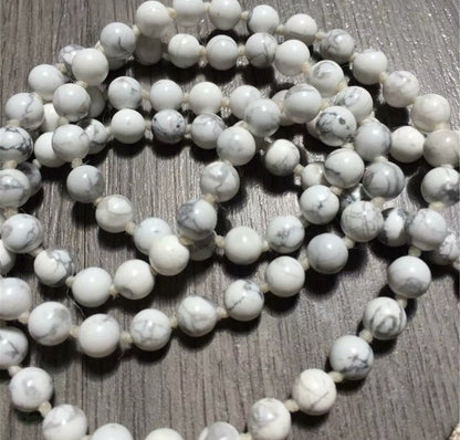 Natural White Howlite Double Knotted Gemstone Tassel 54" Necklace