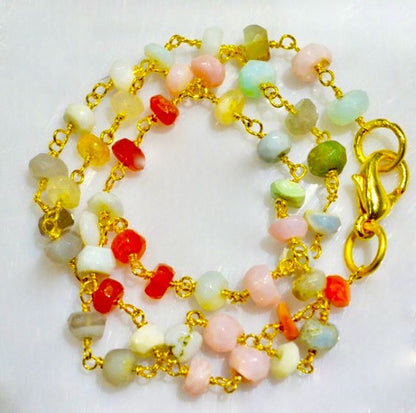Dainty Peruvian Multi-Colored Opal Gemstone Gold Chain Necklace