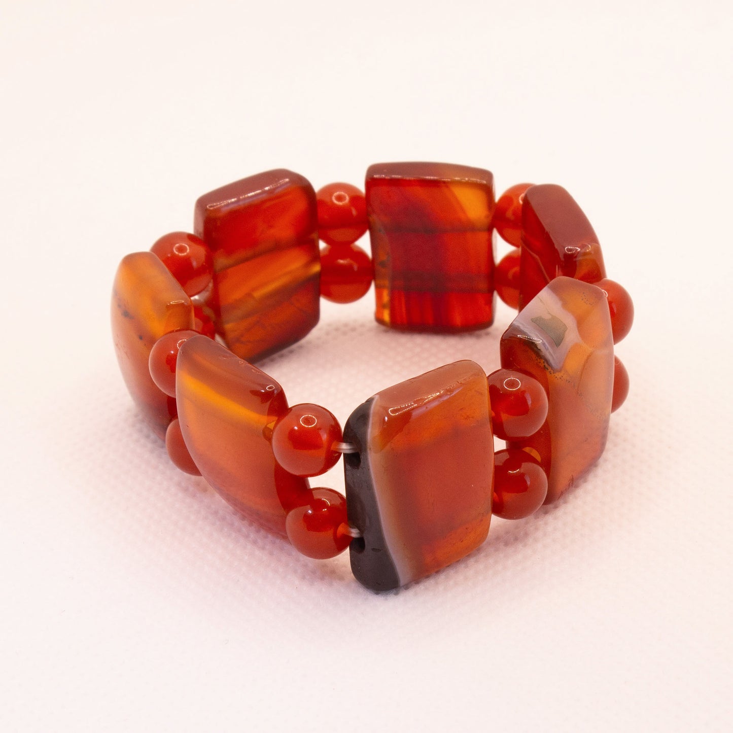 Orange-Striped Carnelian Gemstone 6.5" Stretch Bracelet